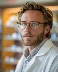 Fototapeta premium Optician selling glasses. Eye doctor, optometris at work.