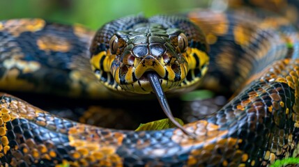Fototapeta premium Close-up of a Black and Yellow Snake