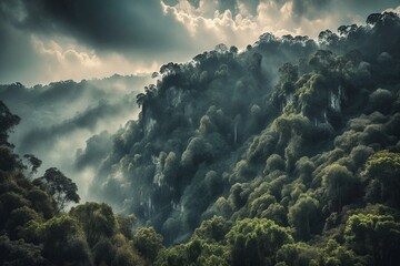 Misty Mountainscape with Sunbeams