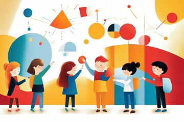 Fototapeta premium Creative Students Designing Colorful Infographic - Vector Illustration Promoting Education and Digital Literacy