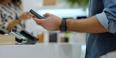 Contactless payment smart phones scan qr code, payments items