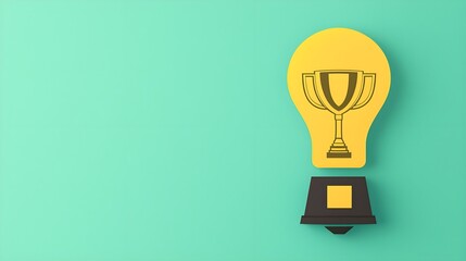 Light bulb with a trophy, ideas leading to winning growth, flat design illustration