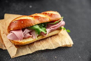 sandwich ham meat spam fresh food snack on the table copy space food background rustic top view