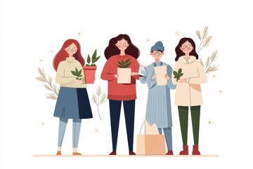 Obraz premium Creative Team Crafting Eco-Friendly Innovations in Vector Hand-Drawn Style