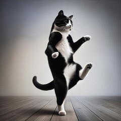 ダンスをする白黒ハチワレ猫