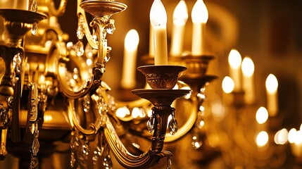 Elegant chandelier sparkling in warm light at an upscale venue during evening hours