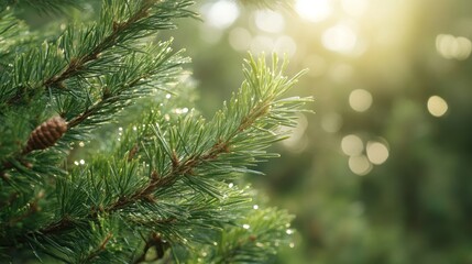 A pine tree with green leaves and a few brown tips