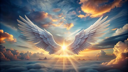 Guardian Angel Wings At Blue Sky Sunset