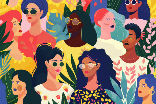 Diverse Women in a Floral Setting