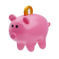 Piggy Bank 3D Icon. Piggy bank with coin