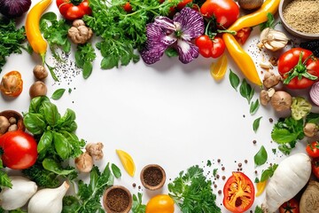 Fresh Vegetables and Herbs on White Background