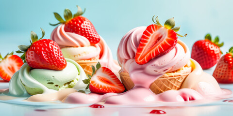 strawberries in fruit ice cream