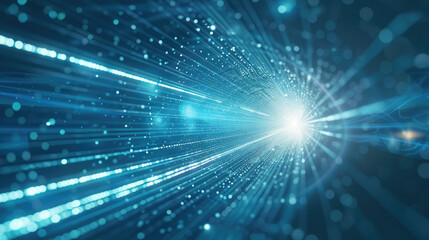 Obraz premium A dynamic burst of blue light and energy radiating in a futuristic digital space, symbolizing speed and innovation.