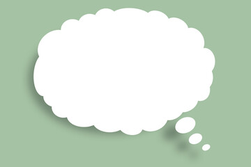 White cloud paper speech bubble shape against light green color background.