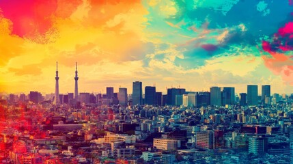 Obraz premium Tokyo skyline from high up.