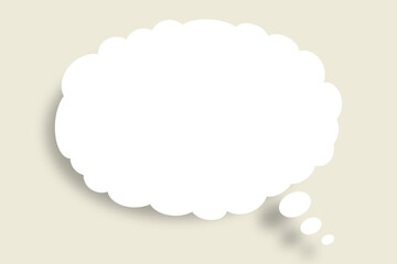 White cloud paper speech bubble shape against grey color background.