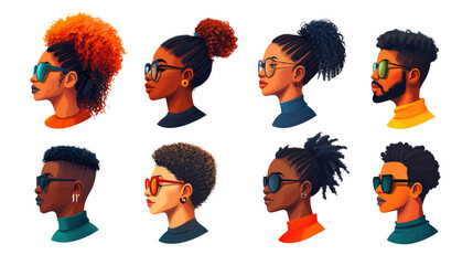 Nine different African American hairstyles showcased, each hairstyle uniquely styled with varying textures and hair accessories, celebrating diverse beauty.