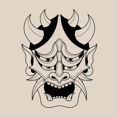Hand drawn traditional tattoo of a Japanese oni mask outline 19