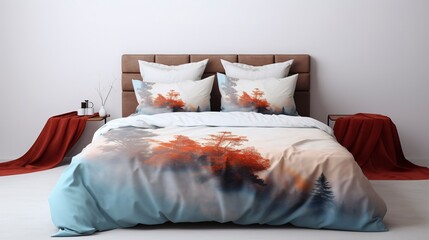A photo of a bed with a reversible duvet cover