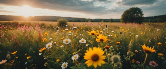 Fototapeta premium Field of wild flowers.
