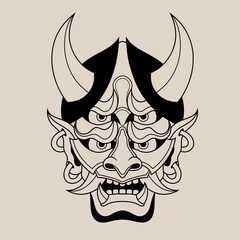 Hand drawn traditional tattoo of a Japanese oni mask outline 20