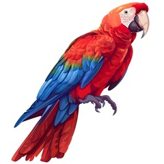 Obraz premium Parrot Sticker Design on a White Background. A Vibrant and Detailed Representation of a Parrot in Sticker Form. Perfect for Decor, Crafts, and Personalization.