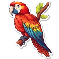 Parrot Sticker Design on a White Background. A Vibrant and Detailed Representation of a Parrot in Sticker Form. Perfect for Decor, Crafts, and Personalization.