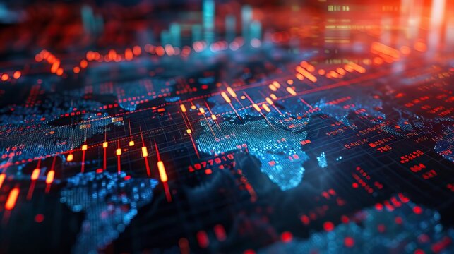 Dynamic digital world map with glowing data streams, representing technology, connectivity, and global communication.