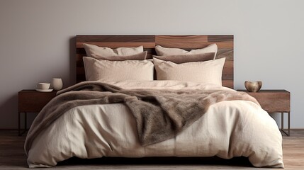 A photo of a bed with a textured duvet cover