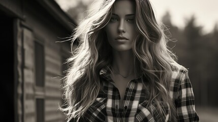 Black and White image of a girl outdoors  