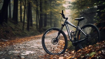 Fototapeta premium A photo of a bicycle leaning against a trail