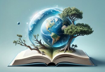 open book and planet earth, symbol of education