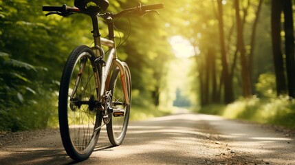 Fototapeta premium A photo of a bicycle on a winding country road.