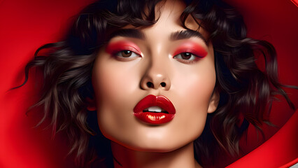 Fototapeta premium portrait of a woman with red lips