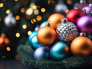 Fantastic Realistic christmas background with ornaments