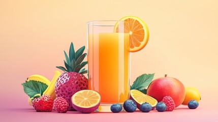 Glass of Orange Juice with Fresh Fruits
