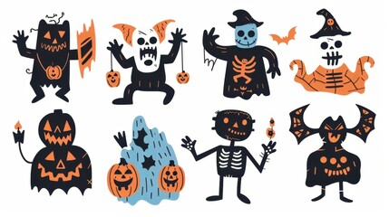 Design Pop Color illustrations of spooky Halloween rankenstein in various activities 