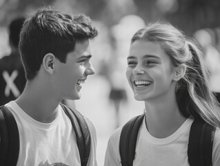 Fototapeta premium Young Couple's First Day of School Capture