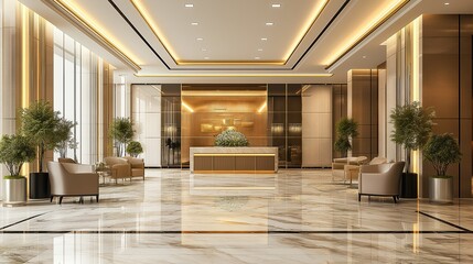 Obraz premium The interior of a luxurious and spacious hotel lobby.
