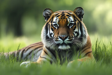 Obraz premium grassland Siberian tiger wildlife Bengal feline, 3d rendering, generative ai