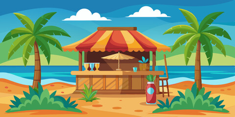 Beach shack house, Hawaiian bamboo hut bar surfboard, vector surfing bungalow, tropical plants. Summer cartoon island building, exotic vacation camping straw roof. Beach shack seashore sand clipart