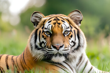 Fototapeta premium grassland Siberian tiger wildlife Bengal feline, 3d rendering, generative ai