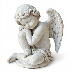 Cherub - serene marble statue of an angel child with intricately carved wings, embodying timeless grace and peaceful spirituality