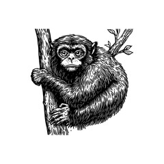 Vector illustration of a sloth in the style of a black-and-white vintage engraving with detailed line and texture work, an elegant and refined drawing for print and design