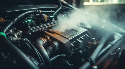 Obraz premium A photo of a cars engine bay being cleaned