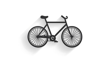 Fototapeta premium Minimalist Flat Style Bicycle Icon with Solid Black Shadow on White Background.
