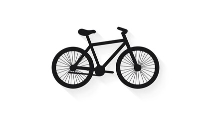 Fototapeta premium Minimalist Flat Style Bicycle Icon with Solid Black Shadow on White Background.