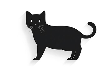 Fototapeta premium Minimalist Flat Style Cat Icon with Solid Black Shadow on White Background.