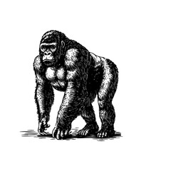 Vector illustration of a monkey in the style of a black-and-white vintage engraving with detailed line and texture work, an elegant and refined drawing for print and design