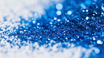 Blue glitter sparkles against a white background